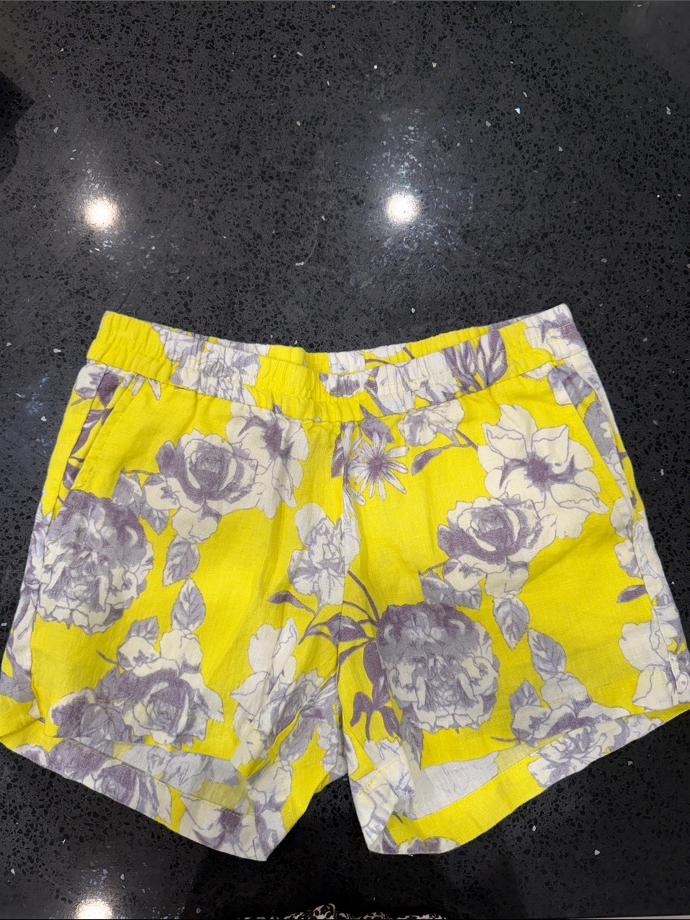 Kut from the Kloth Jansen Linen Shorts in Yellow Floral  Print
